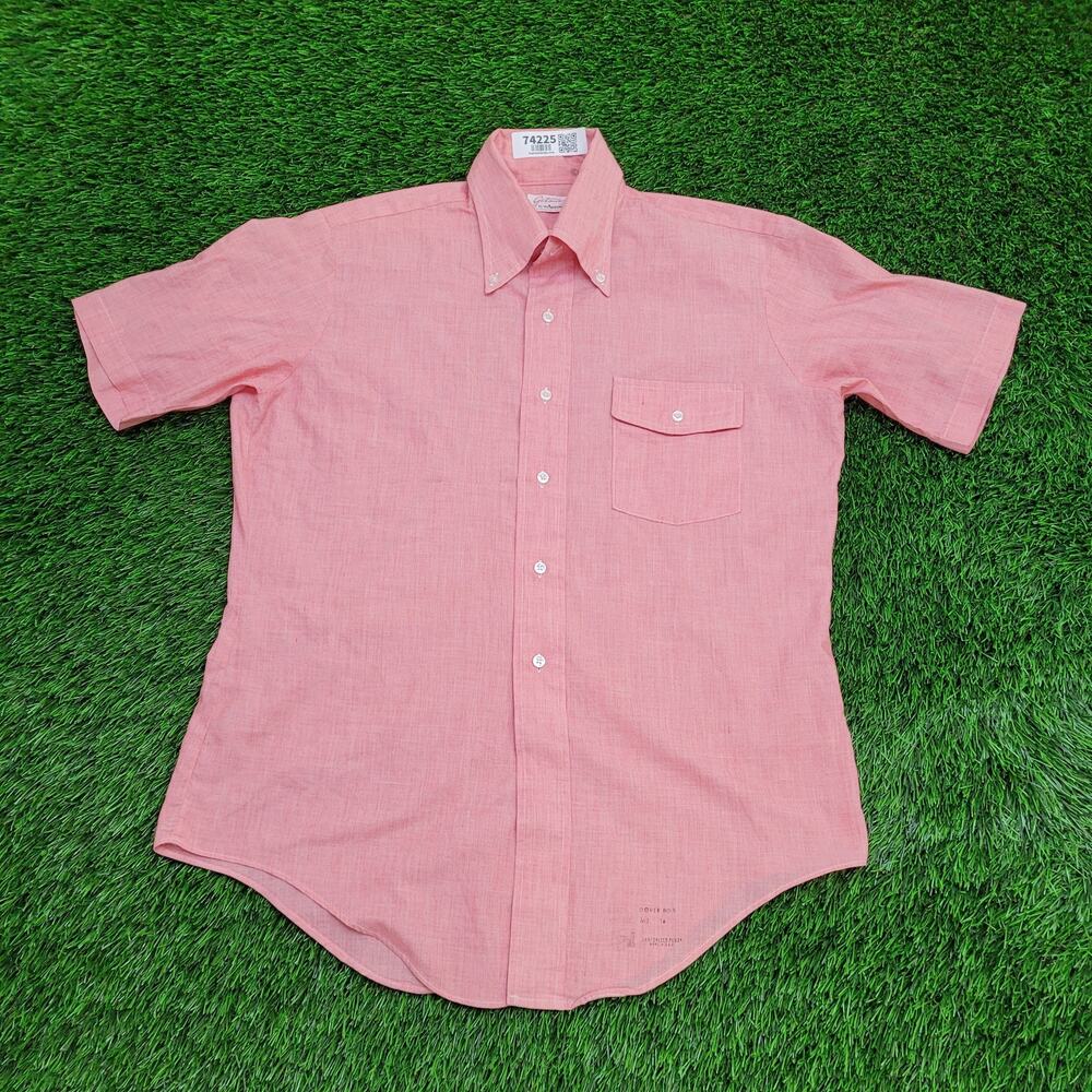 Vintage 70s Arrow Button Shirt Large 22x30 Pink USA